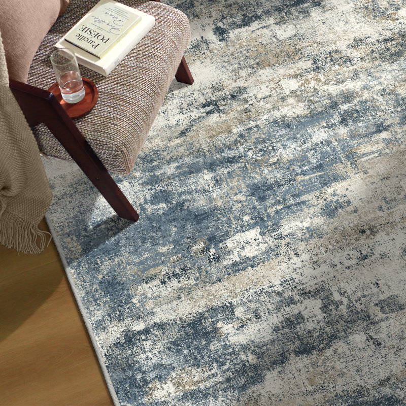 Pavelina Navy Blue Modern Abstract Machine Washable Indoor Area Rug with Non-Slip Backing, Rectangle 8' x 10'