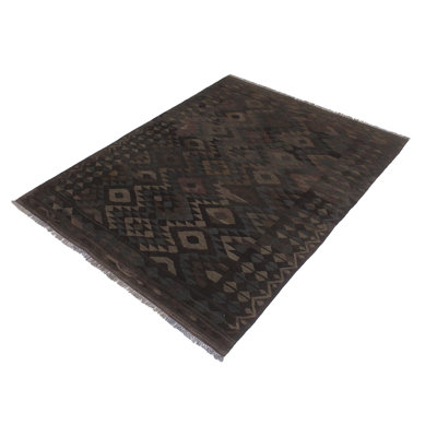 Tapis noir / brun en laine noué à la main de 5 pi 7 po x 8 pi 1 po Cedorah Southwestern