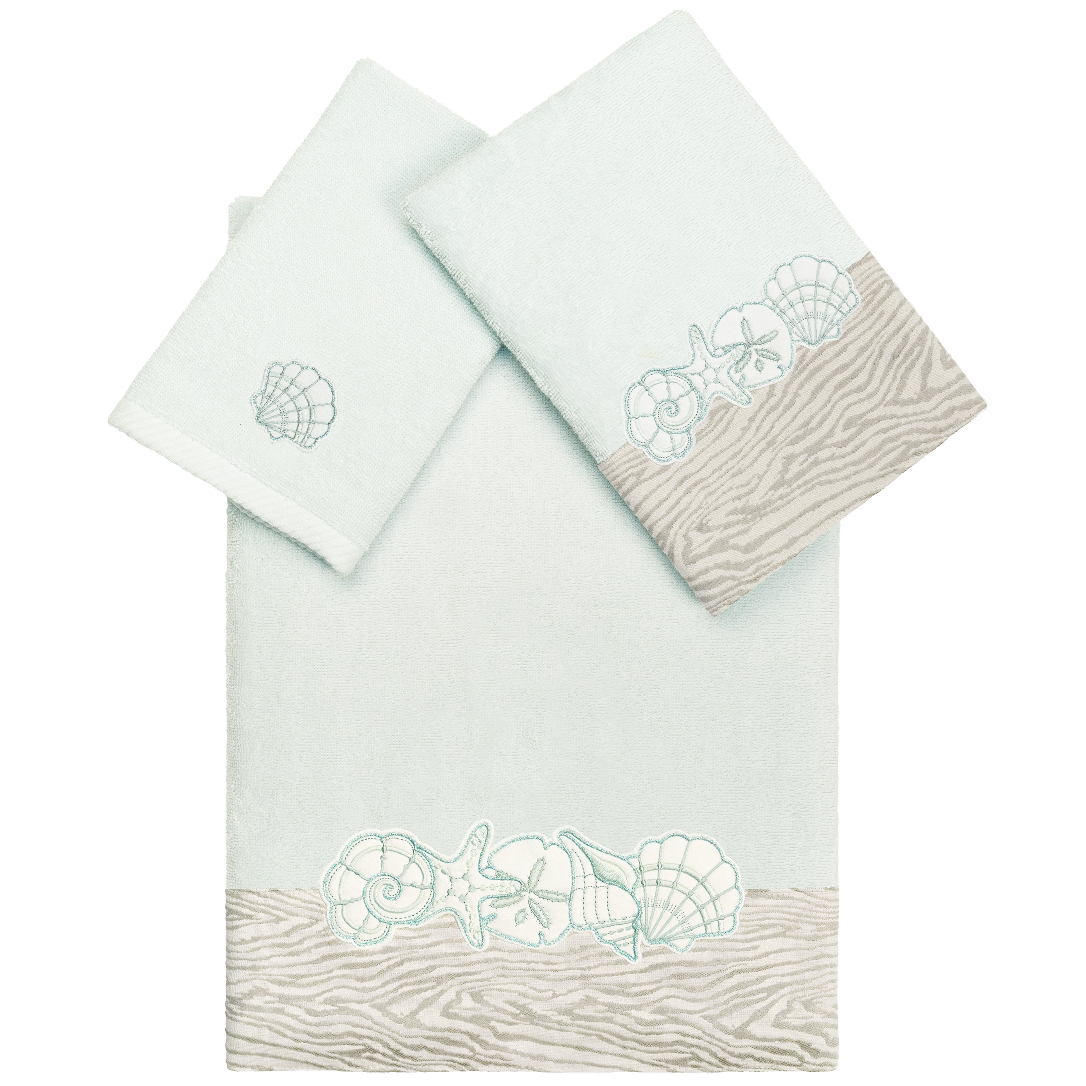 Linum Home Textiles SHELL ROW 3PC Embellished Towel Set 3 Piece 100% ...