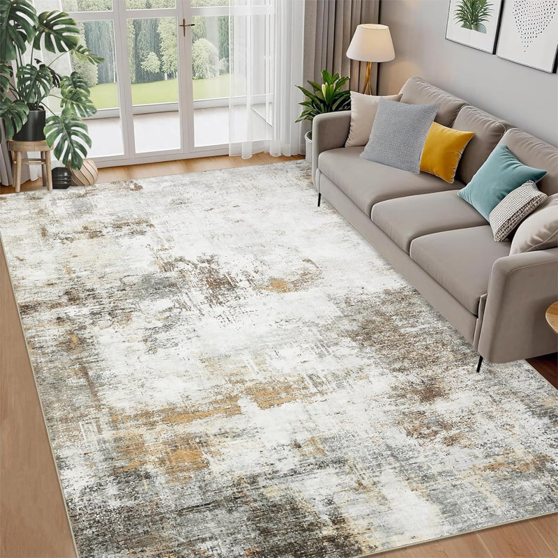 2x6 Washable Runner Rug Modern Abstract Non-Slip Stain-Resistant Indoor Carpet Hallway Low Pile Bedroom Laundry Entrance Blue
