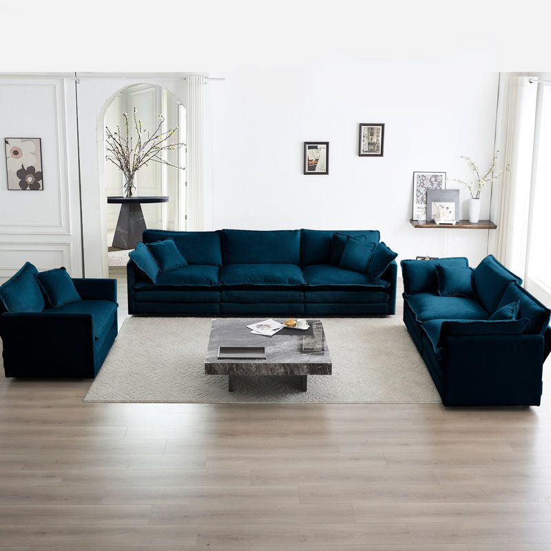 Canapé modulaire en chenille bleu 3 pièces Modern Modern