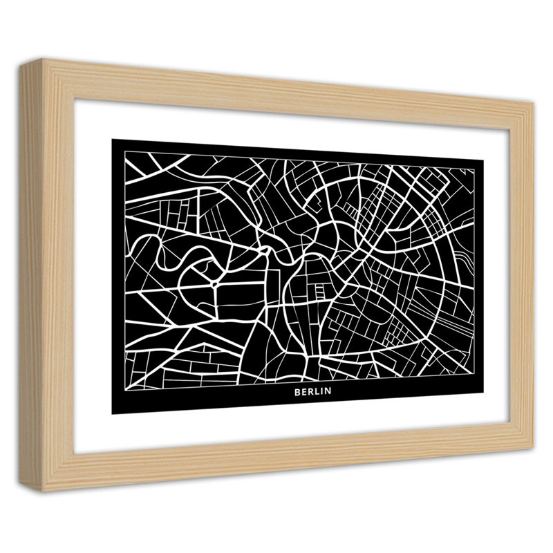 City Map Of Berlin - Single Picture Frame Print, Tan, 20cm H x 30cm W
