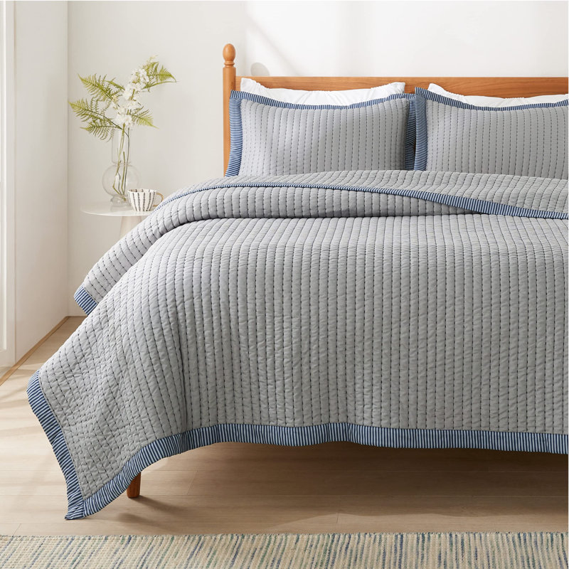 Bedspread Coverlet Lightweight Soft Quilt Bedding Set, King Quilt + 2 King Pillow Sham, Grey Corduroy