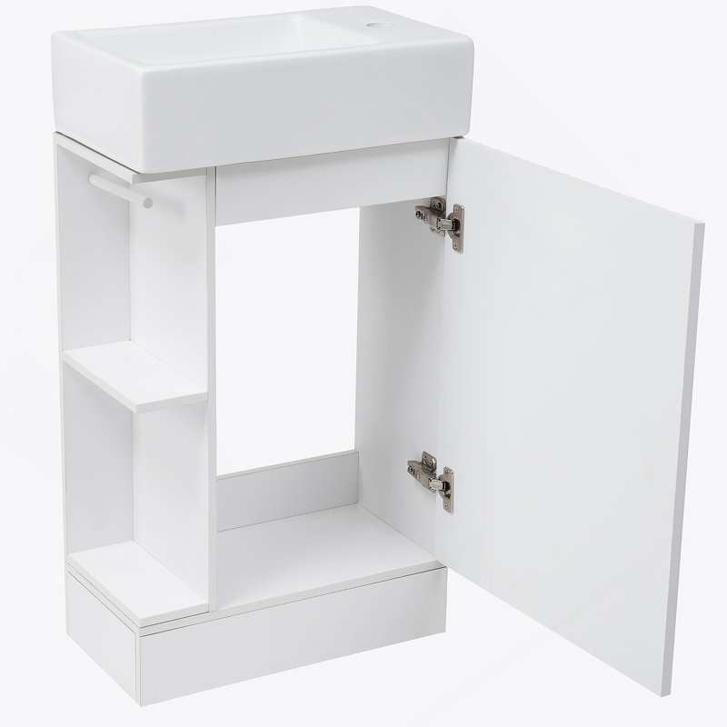 Meuble-lavabo avec lavabo, meuble-lavabo avec tablette réversible à deux niveaux, Blanc