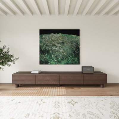 Meuble télé 78,74 de style Mid-Century moderne en bois massif brun foncé entièrement assemblé