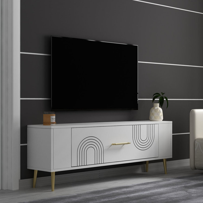 Olivia Unfinished TV Stand, 120cm, White/Gold