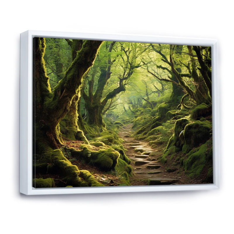 Woodland Serenity - Art mural forêt, H 12 po x l 20 po x P 1 po, Cadre flottant blanc
