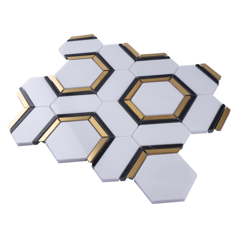 Natural Dorato 12.05 in. x 11.26 in. Basketweave Polished Marble Mosaic Tile