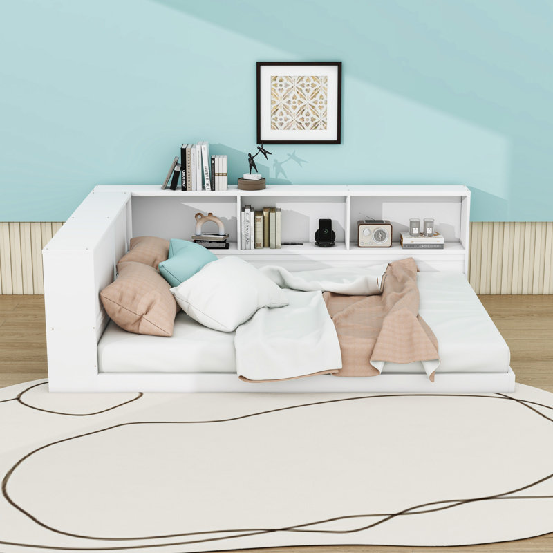 Daybed with 5 Storage Shelves, USB Charging Ports and LED Lighting, White