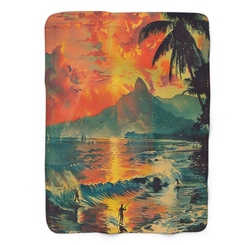 Nostalgic Sunset Art - 1 pièce Sherpa Premium, Grand lit