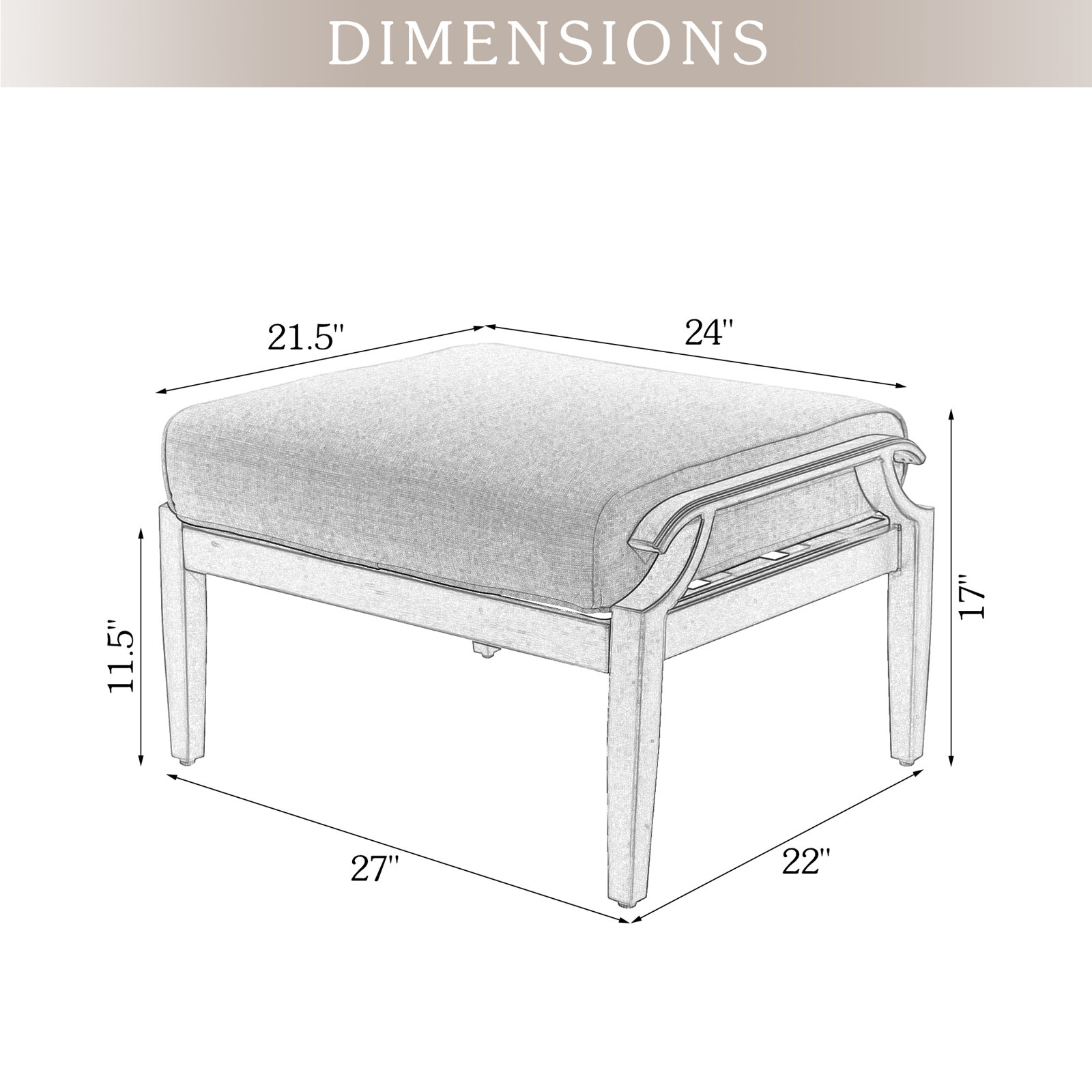 Tamarin Patio Aluminum Ottoman With Sunbrella® Cushions