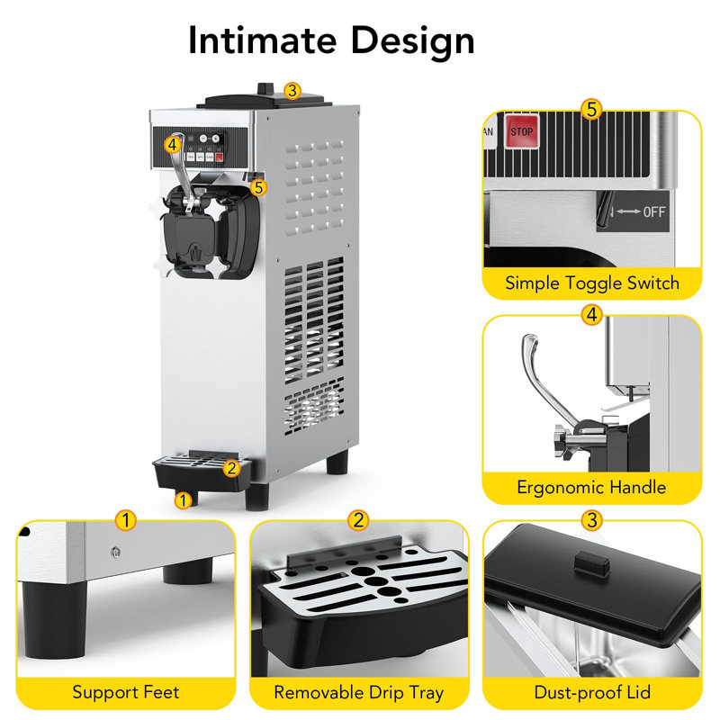 Commercial Ice Cream Machine, 4.76 To 5.8GAL/H Ice Cream Machine Machine, With Pre -Cold Function
