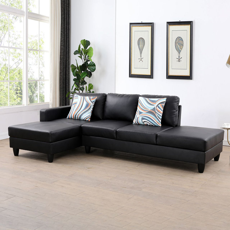 Kerriana Faux Leather Sectional, Black Faux Leather, Left Hand Facing