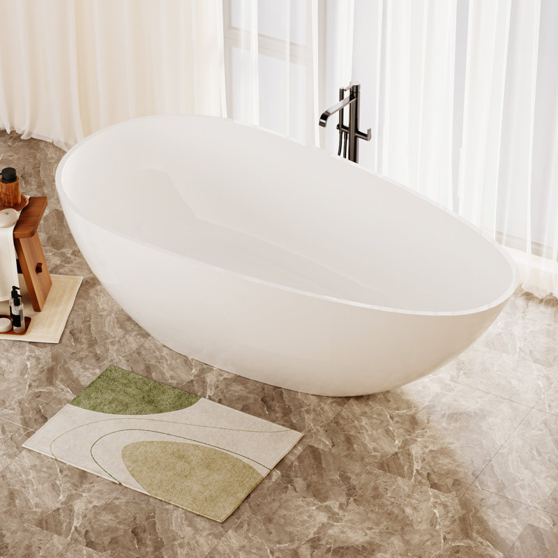 Baignoire de trempage autoportante de luxe avec trop-plein blanc brillant