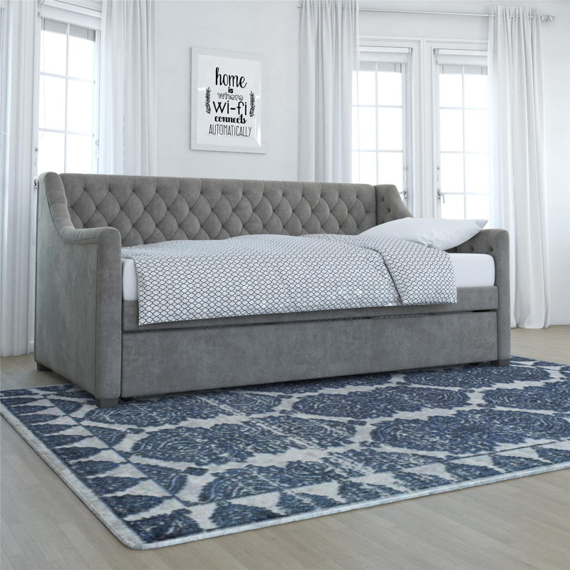 Antonia Upholstered Daybed with Trundle, Light Gray
