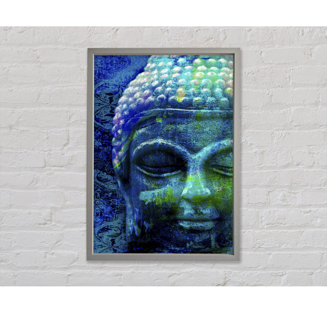 Gerahmtes Wandbild Retro Blue Green Buddha