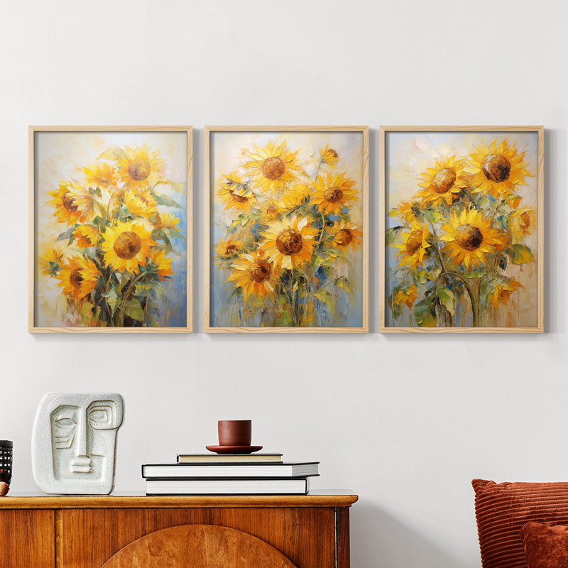 Étude florale CLII - Ensemble de 3 estampes numériques - Prêt à, Encadré naturel, H 20 po x l 16 po