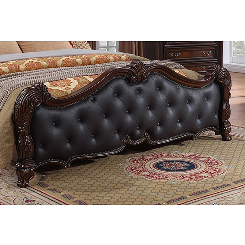 Granntam Upholstered Camelback Bed, King, Dark Cherry/Black