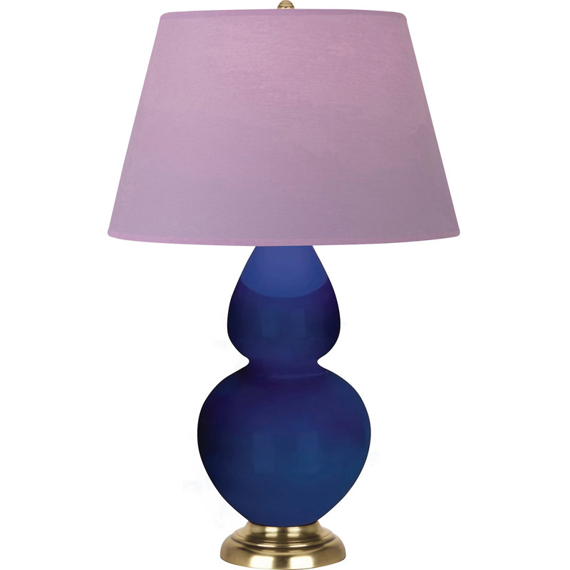 Lampe de table double gourde en céramique, Lavande / prune, Cobalt verni / laiton, Laiton