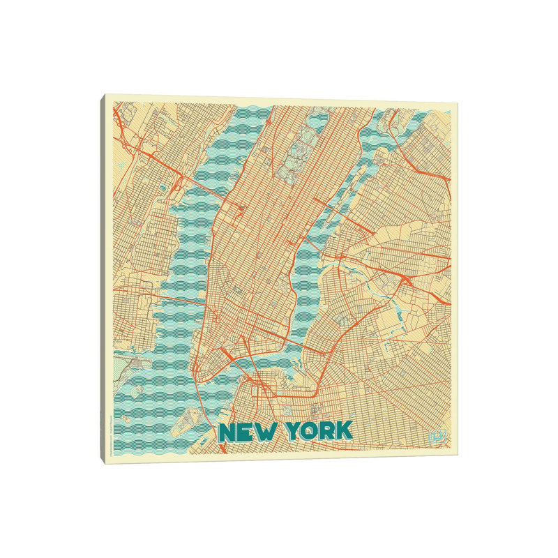 New York Retro Urban Blueprint Map by Hubert Roguski - Wrapped Canvas Print, 30.48 cm H x 30.48 cm W