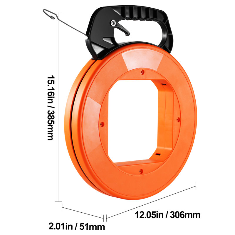 Fish Tape, 120-foot, 1/8-inch, Steel Wire Puller with Optimized Housing and Handle, Easy-to-Use Cable Puller Tool, Flexible Wire Fishing Tools for Walls and Electrical Conduit, Non-Conductive