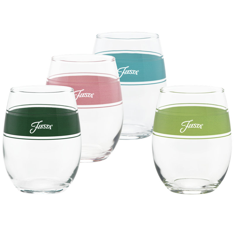 Ensemble de verres à vin sans pied 4 pièces Fiesta® Frame, 15 oz, Vert / rose / bleu sarcelle