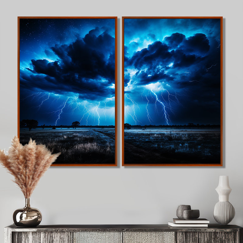 Ethereal Lightning III - impressions sur toile traditionnelles, H 36 po x l 48 po, Impression encadrée flottante, Brun