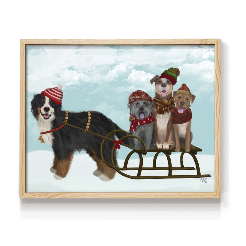 «Christmas Mutt Sled», reproduction encadrée, H 8 po x l 10 po, Naturel
