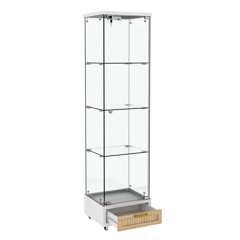 Vitrine moderne en verre avec tiroir, Blanc
