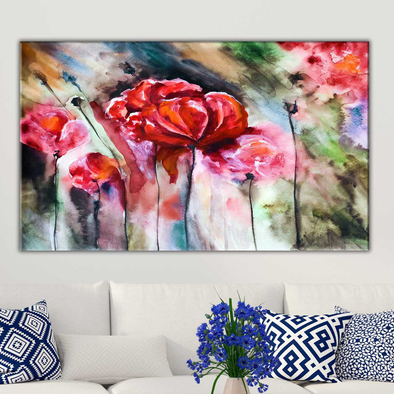 « danse florales », reproduction de peinture à l’huile sur toile tendue, H 18 po x l 30 po x P 1 po