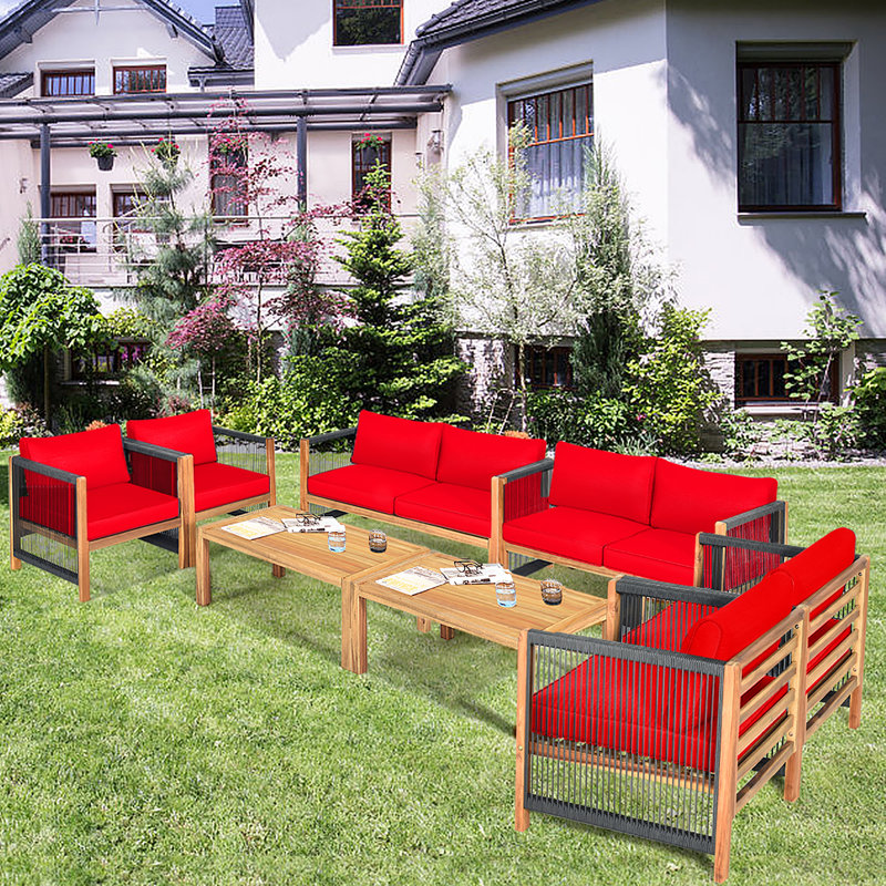 Ensemble de conversation avec canapé en bois d'acacia et coussins Kirwan, 24 pièces, Rouge