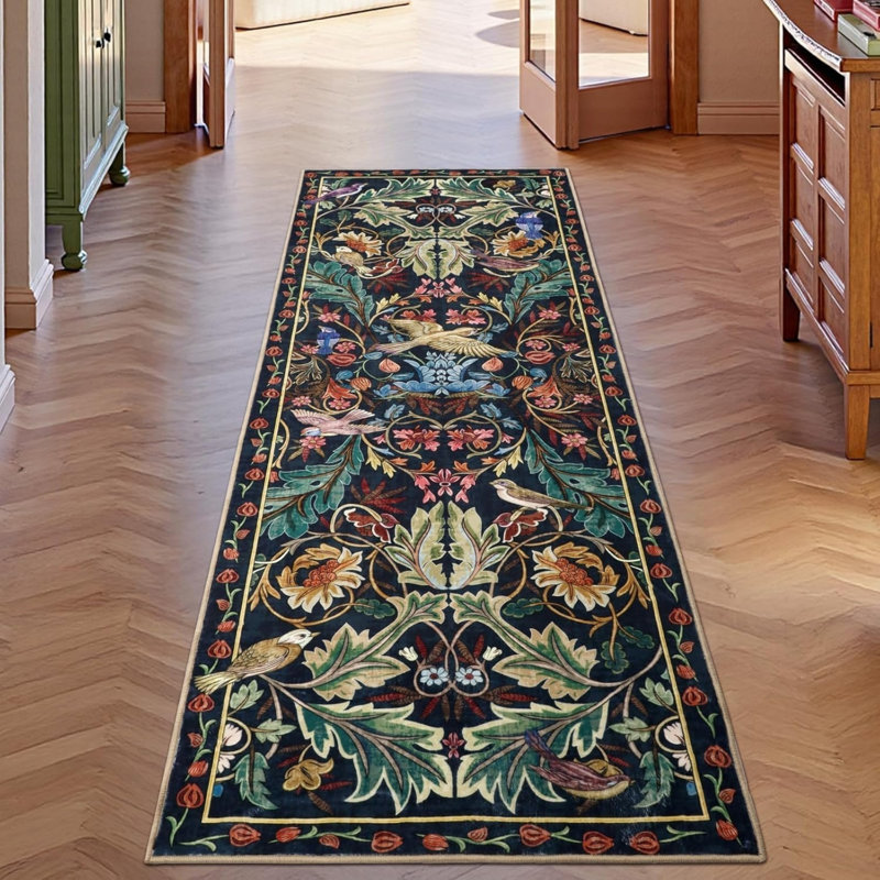 Floral Faux Fur 60cm X 180cm Area Rug, Black