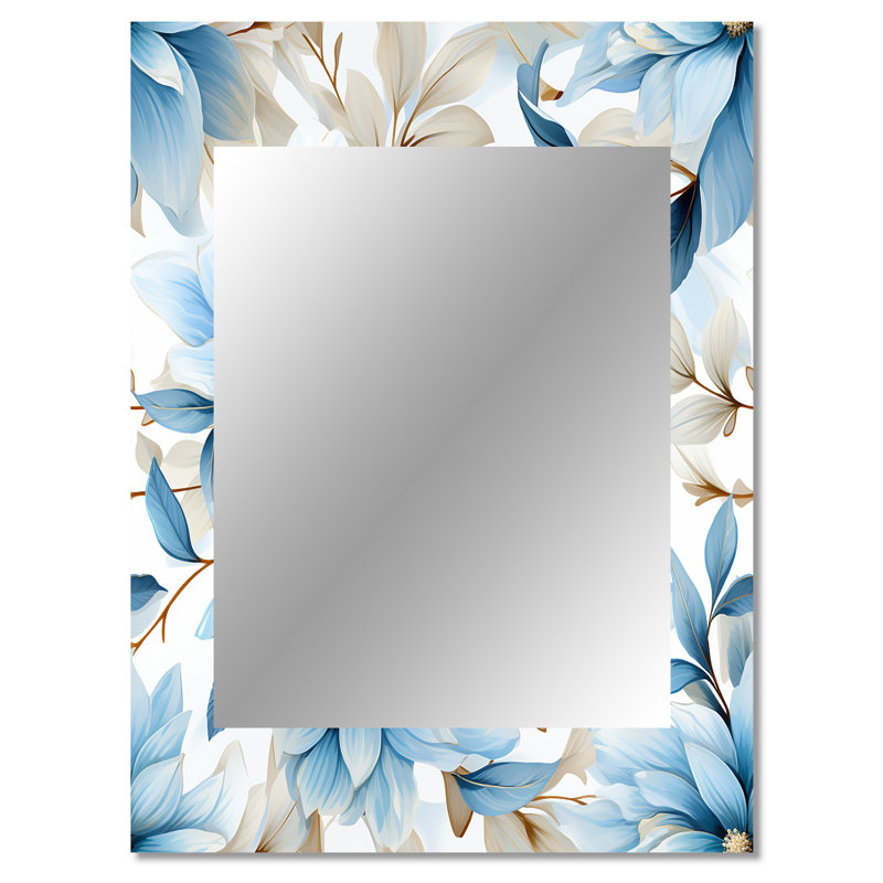 Alquin Blue Coastal Harmony Floral Pattern - Floral Unique Wall Mirror, Cottage Mirror, Printed Metal Art, 40" x 30"