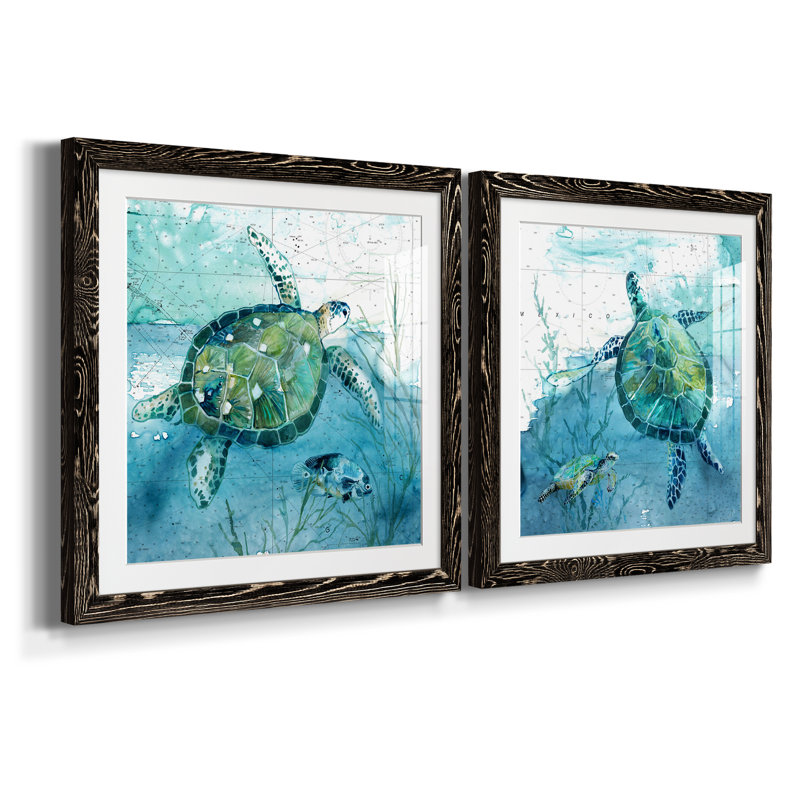 «Island Swim I», ensemble de 2 peintures, Papier dans un cadre photo, H 17 po x l 34 po, Noir
