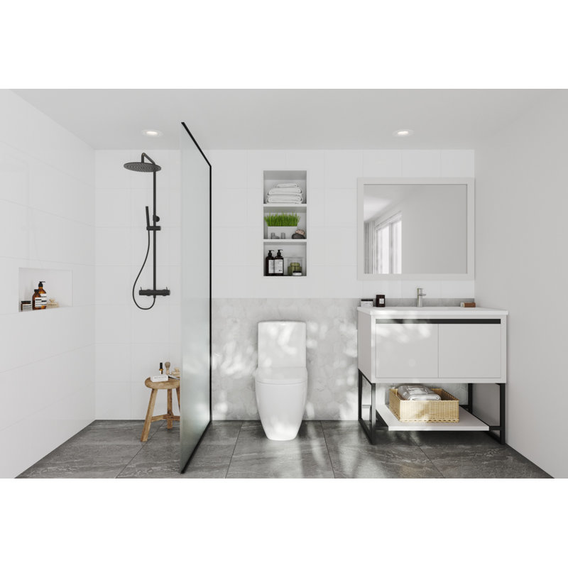 Ensemble de meuble-lavabo simple 36 po Riey, Blanc, Blanc mat