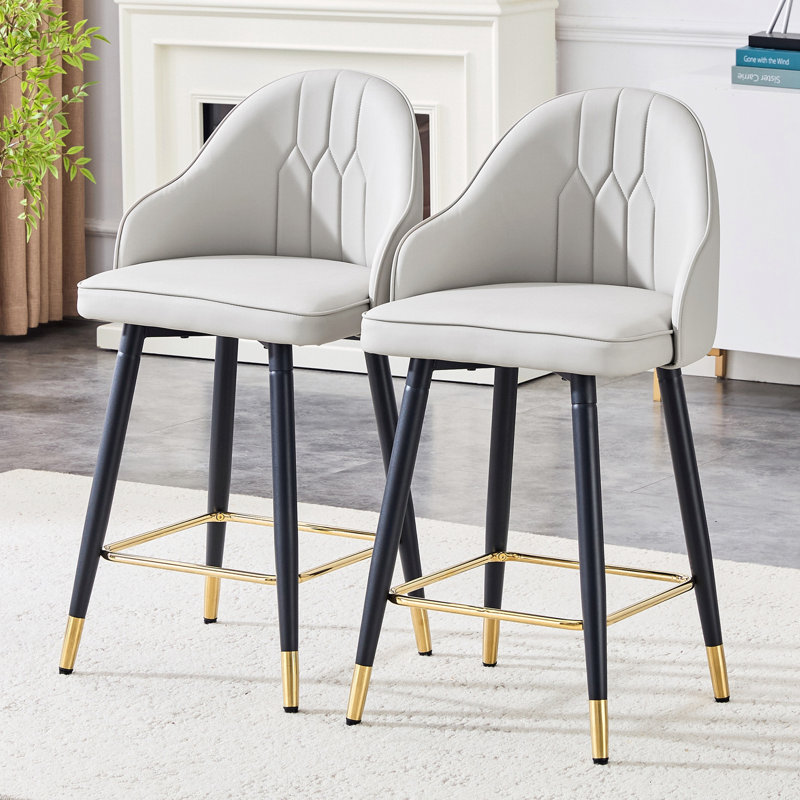 Ensemble de 2 tabourets de bar, Gris clair, Blanc / noir
