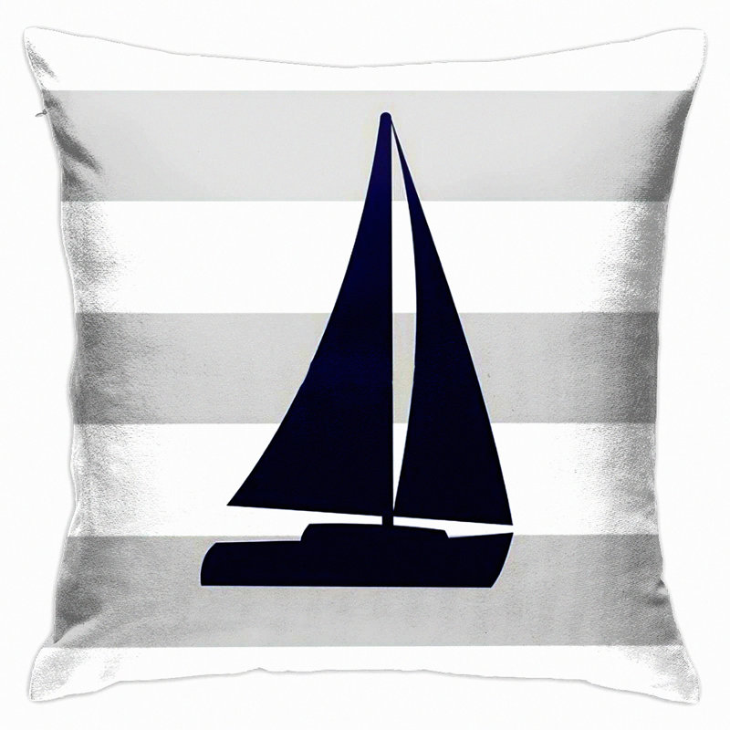 Nautical Navy Blue Sailboat Stripes Throw Pillow Cover - Decorative Cushion for Sofa & Bedroom - Home Decor Gift - Square