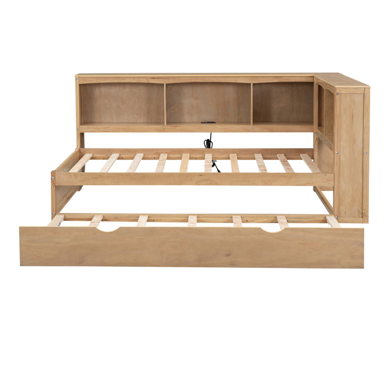 Daybed With Twin Trundle And Storage - Strong Wood Bed Frame Spacious Options Quality, Natural
