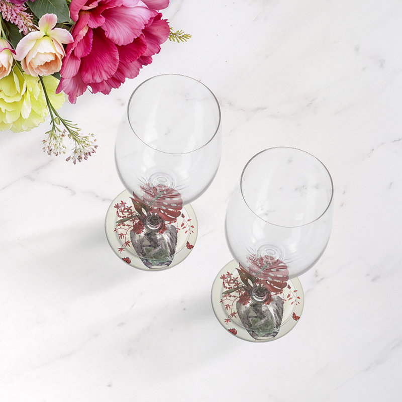 Sous-verres ronds en cuir Monkey, Cerisier