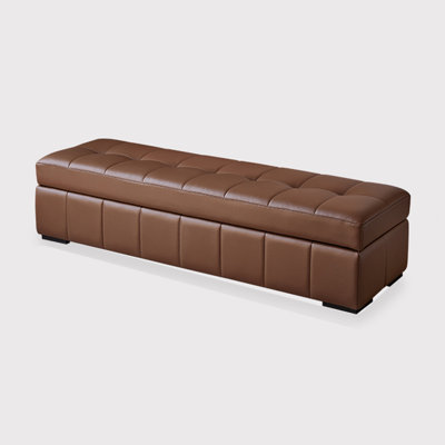 Luxury Rectangular Genuine Leather Solid Wood Storage Ottoman