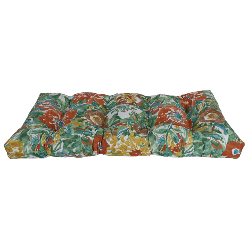 42-Inch By 19-Inch Outdoor Tufted Loveseat Cushion, White/Sun River Mist Floral
