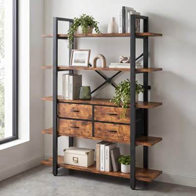 5-Tier Ladder Bookshelf, 71.25" Tall Bookshelf With Drawers, Etagere Bookcase Open Display Book Shelf Bookcase