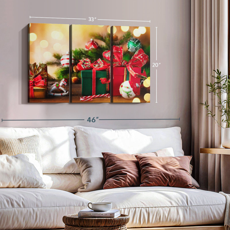 "Cadeaux de Noël" sur, H 20 po x l 33 po x P 1,25 po
