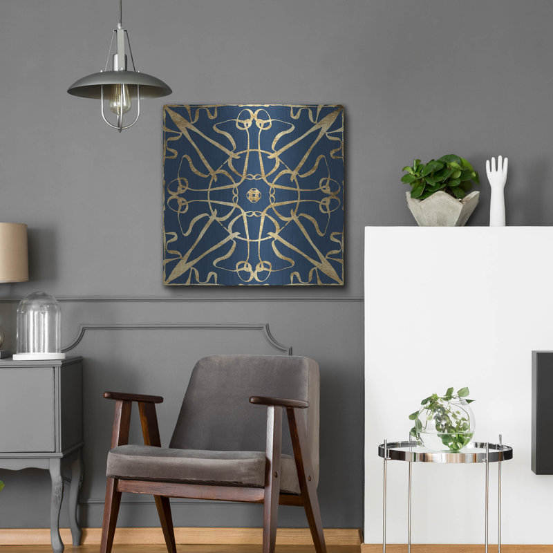 "Motif sur fond bleu" par Alonzo Saunders, H 24 po x l 24 po