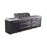 Mont Alpi Mai805-bssdr 6-burner 119" Premium Black Stainless Steel Outdoor Kitchen Island Gas Grill + Infrared Side & Rear Burners + Storage Drawers & Cabinets + Granite Countertops + Rotisserie Kit
