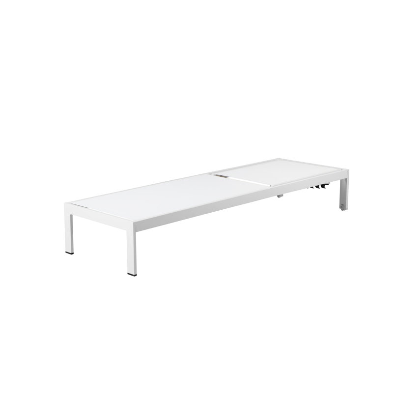Aynura 6-Piece Outdoor Chaise Lounge Set – Two Powder-Coated Aluminum Reclining Loungers with Two Side Tables, Matching Umbrella & Base