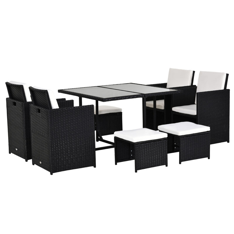 Bae 8 Seater Rattan Cube Garden Furniture Set Space Saving, Black