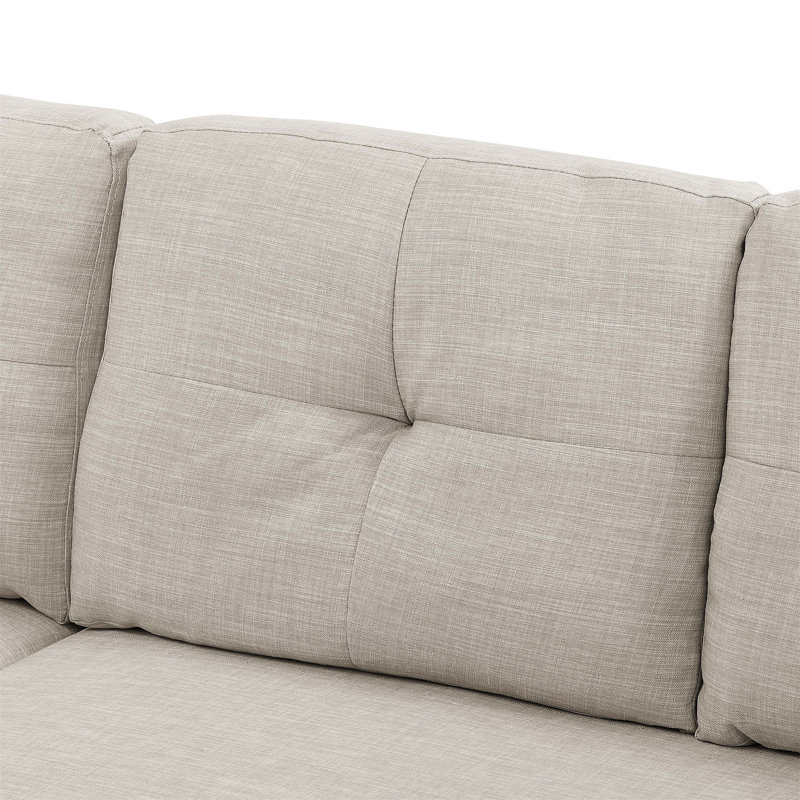 76.5" Linen Blend Upholstered Sectional With Pull-Out Bed And Chaise Storage, Almond Linen Blend