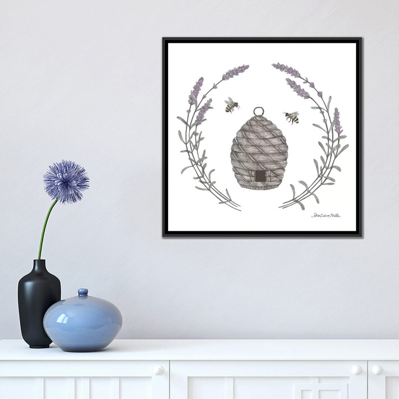 " Happy To Bee Home II " by Sara Zieve Miller, 18" H x 18" W x 1.5" D, Black Framed Canvas, No Mat