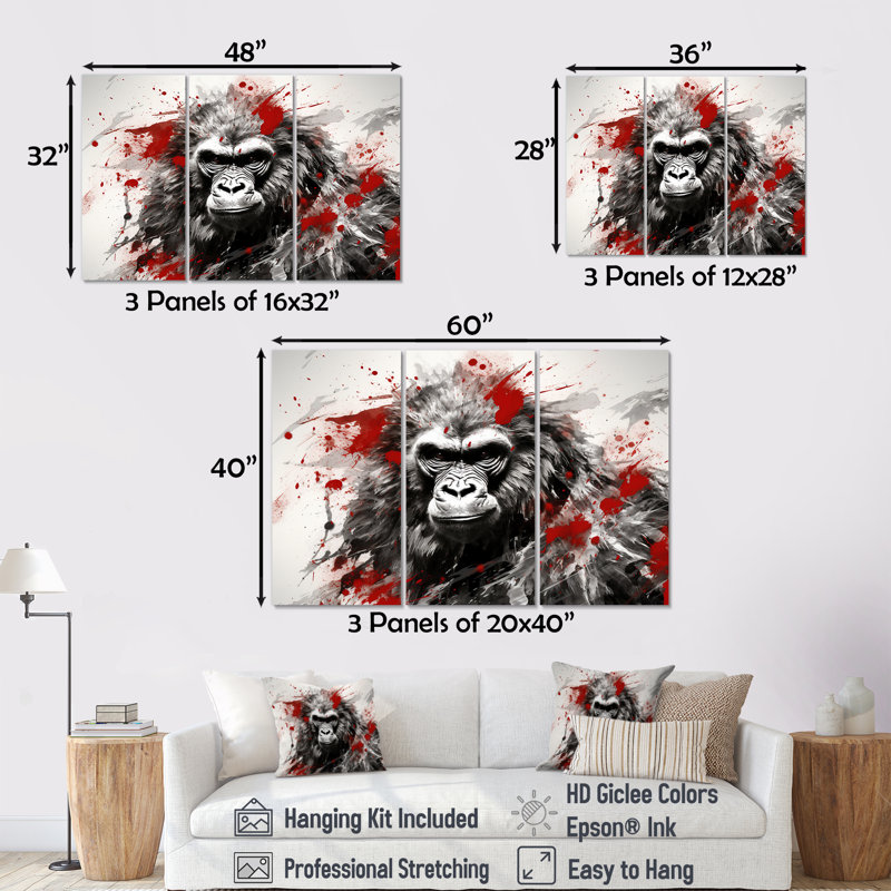 «Red Gorilla Graffiti - Gorilla», ensemble d'art mural, H 40 po x l 60 po